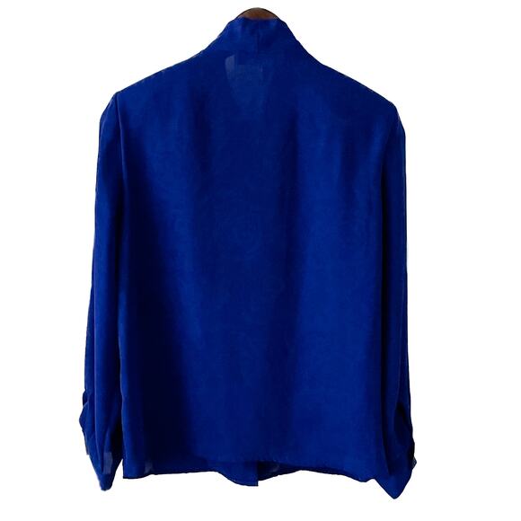 Laura & Jayne vintage 90s floral imprint secretary blouse royal blue size 8P MP - Picture 4 of 6